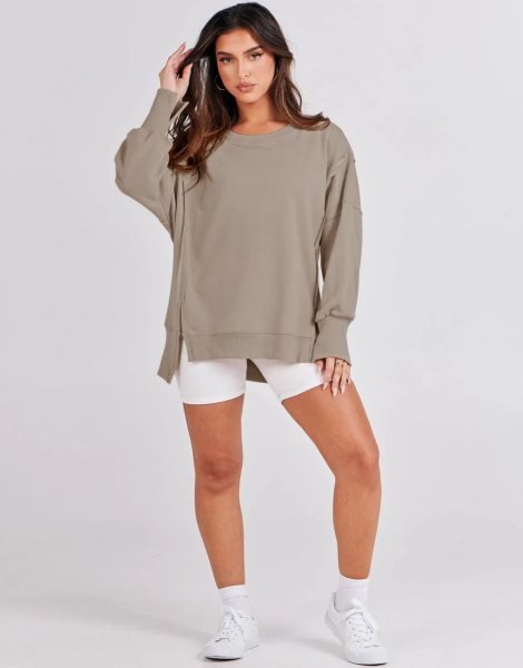 Women's Oversized Sweatshirt Crew Neck Long Sleeve Casual Slit Sloucthy Pullover Top Fall Clothes