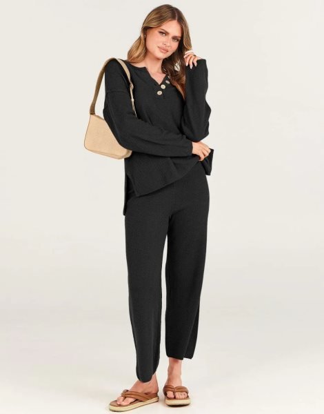 Women 2 Piece Outfits Oversized Knit Loungewear Loose Slouchy Sweater Set 2023 Fall Trendy Matching Lounge Sets