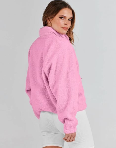 Womens Fleece Jacket Button Down Shacket Casual Sherpa Cropped Coats Warm Outwear with Pockets