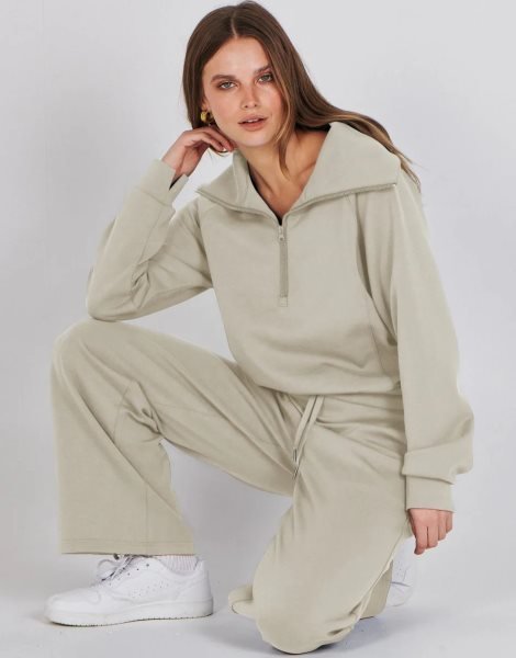 Women 2 Piece Outfits Sweatsuit Set 2023 Fall Oversized Half Zip Sweatshirt Wide Leg Sweatpant Lounge Set Tracksuit