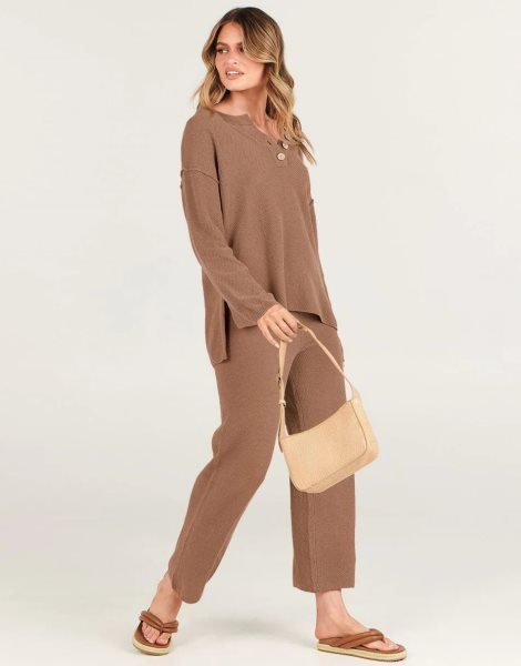 Women 2 Piece Outfits Oversized Knit Loungewear Loose Slouchy Sweater Set 2023 Fall Trendy Matching Lounge Sets