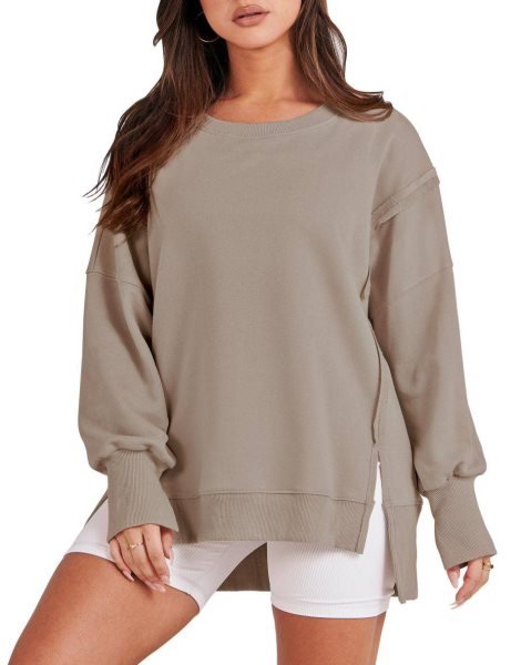 Women's Oversized Sweatshirt Crew Neck Long Sleeve Casual Slit Sloucthy Pullover Top Fall Clothes