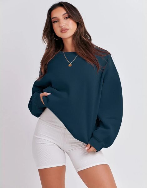 Women's Long Sleeve Sweatshirt Casual Crewneck Loose Fit Pullover Hoodie Fleece Fall Tops