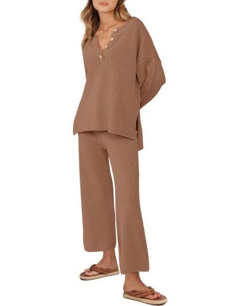 Women 2 Piece Outfits Oversized Knit Loungewear Loose Slouchy Sweater Set 2023 Fall Trendy Matching Lounge Sets