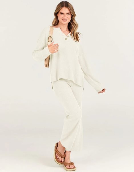 Women 2 Piece Outfits Oversized Knit Loungewear Loose Slouchy Sweater Set 2023 Fall Trendy Matching Lounge Sets