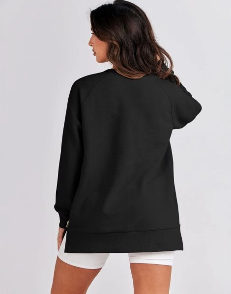 Women's Sweatshirts Long Sleeve Tunic Tops Crew Neck Soft Pullover With Side Zipper Shirt Clothes 2023