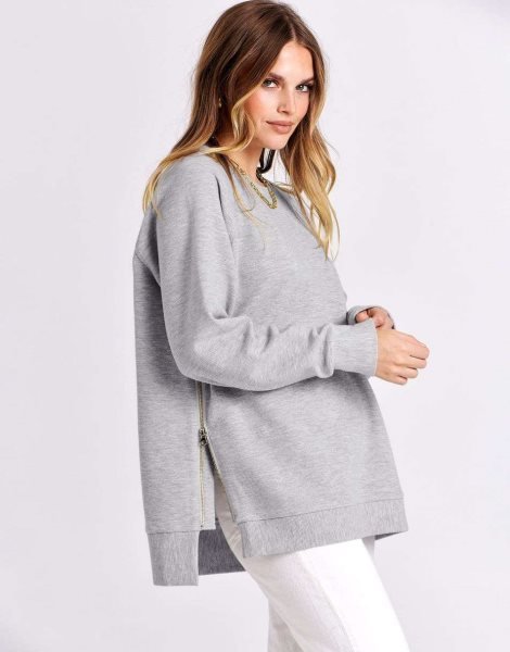 Women's Sweatshirts Long Sleeve Tunic Tops Crew Neck Soft Pullover With Side Zipper Shirt Clothes 2023