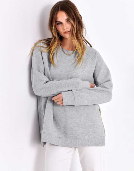 Women's Sweatshirts Long Sleeve Tunic Tops Crew Neck Soft Pullover With Side Zipper Shirt Clothes 2023