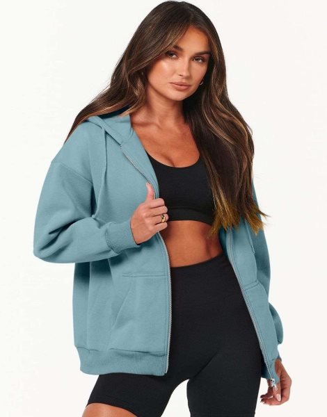 Women's Oversized Zip Up Hoodies Sweatshirts Y2K Clothes Teen Girl Fall Casual Drawstring Jackets with Pockets