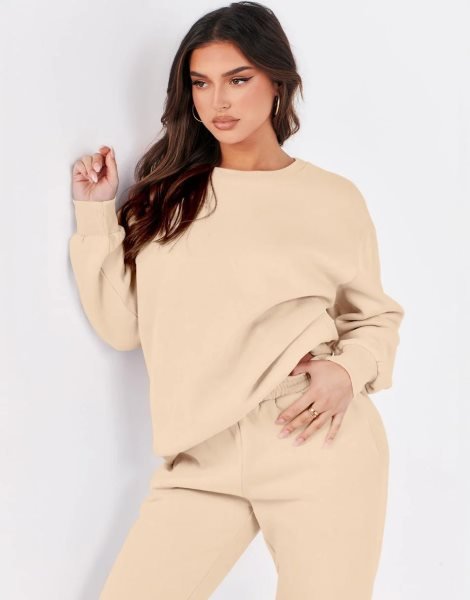 Women's Two Piece Outfits Long Sleeve Crewneck Sweatsuit with Jogger Pants Lounge Sets with Pockets