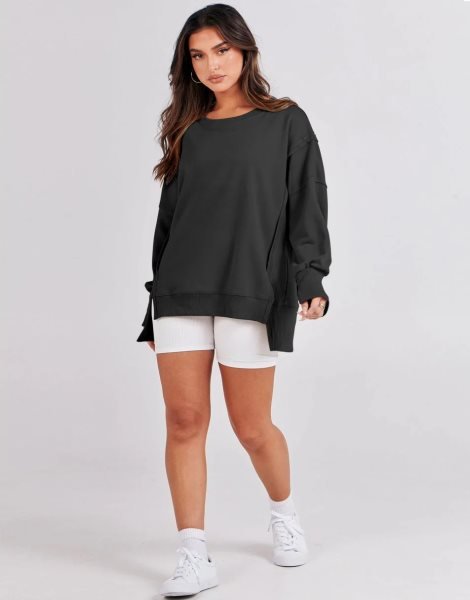 Women's Oversized Sweatshirt Crew Neck Long Sleeve Casual Slit Sloucthy Pullover Top Fall Clothes