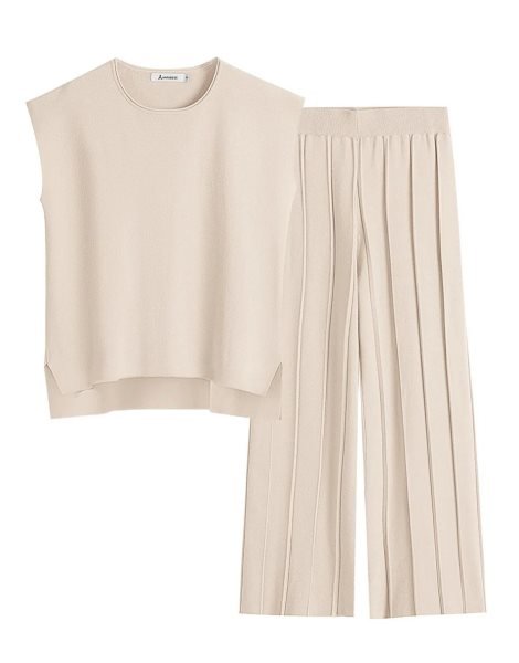 Two Piece Outfits for Women Summer Sweater Sets Knit Pullover Tops Elastic Waisted Pants Lounge Sets Tracksuit