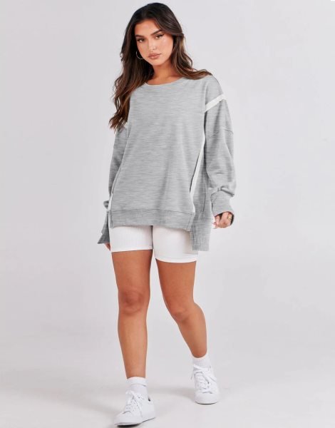 Women's Oversized Sweatshirt Crew Neck Long Sleeve Casual Slit Sloucthy Pullover Top Fall Clothes