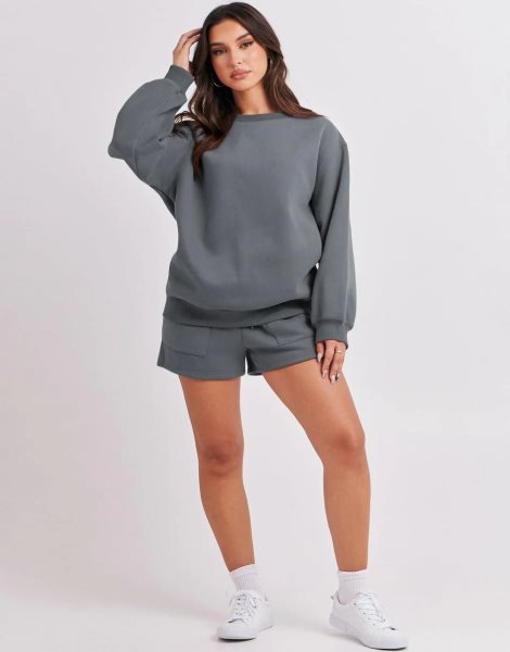 Women 2 Piece Outfits Sweatsuit Oversized Sweatshirt & Lounge Shorts 2023 Casual Cozy Pajamas Tracksuit Set