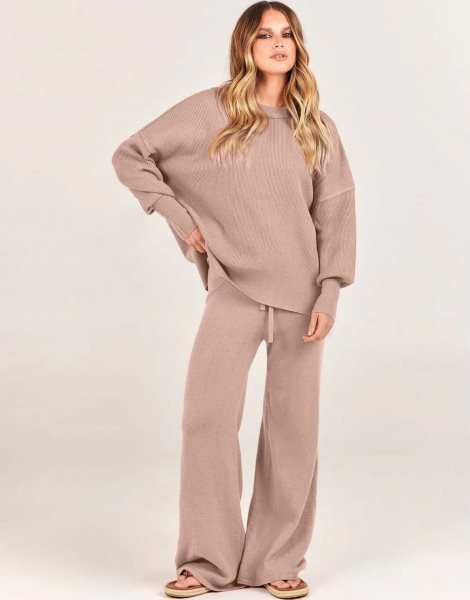 Women 2 Piece Outfits Sweatsuit Oversized Sweater Set & Wide Leg Pants Fall Chunky Lounge Set