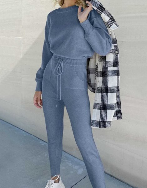 Women's Two Piece Outfits Sweater Sets Pullover and Drawstring Pants Lounge Sets