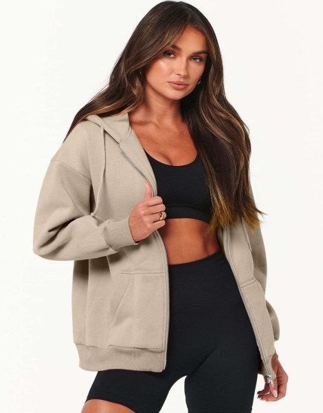 Women's Oversized Zip Up Hoodies Sweatshirts Y2K Clothes Teen Girl Fall Casual Drawstring Jackets with Pockets