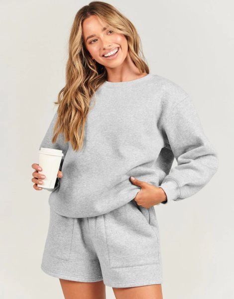 Women 2 Piece Outfits Sweatsuit Oversized Sweatshirt & Lounge Shorts 2023 Casual Cozy Pajamas Tracksuit Set