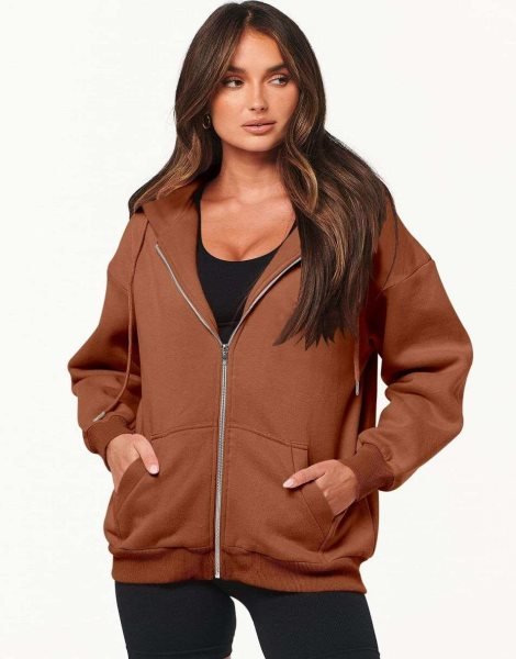 Women's Oversized Zip Up Hoodies Sweatshirts Y2K Clothes Teen Girl Fall Casual Drawstring Jackets with Pockets