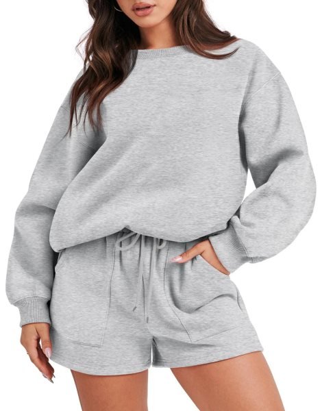 Women 2 Piece Outfits Sweatsuit Oversized Sweatshirt & Lounge Shorts 2023 Casual Cozy Pajamas Tracksuit Set