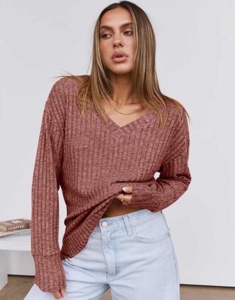 Long Sleeve Shirts for Women V Neck Casual Fall Tops Loose Fit Lightweight Sweaters Tunic Fashion 2024 Clothes