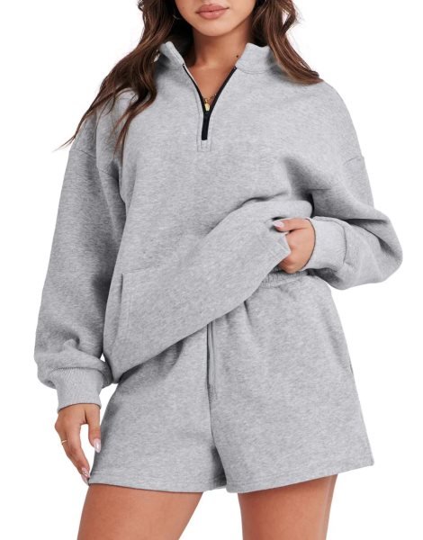 Sweatsuit Oversized Half Zip Collared Sweatshirt & Short Lounge Wear Tacksuit Set