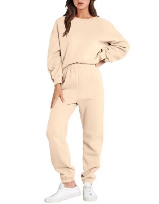 Women's Two Piece Outfits Long Sleeve Crewneck Sweatsuit with Jogger Pants Lounge Sets with Pockets