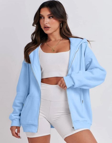 Women's Oversized Zip Up Hoodies Sweatshirts Y2K Clothes Teen Girl Fall Casual Drawstring Jackets with Pockets
