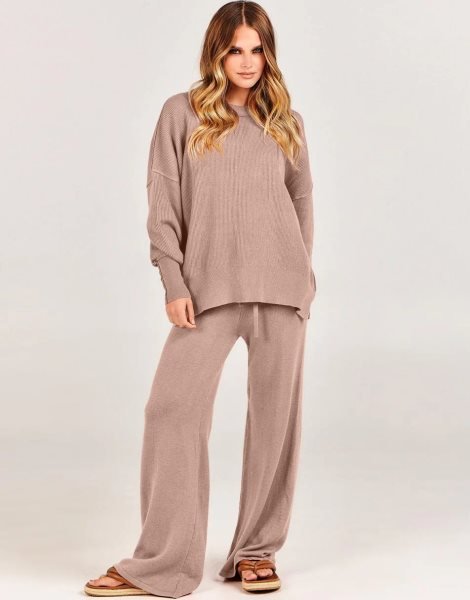 Women 2 Piece Outfits Sweatsuit Oversized Sweater Set & Wide Leg Pants Fall Chunky Lounge Set