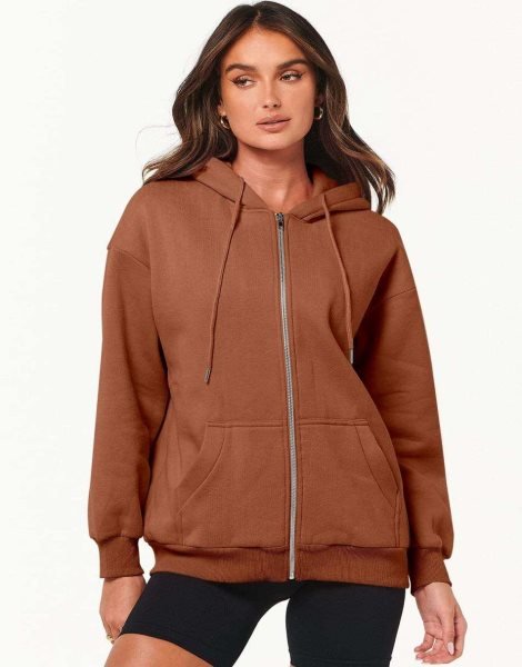 Women's Oversized Zip Up Hoodies Sweatshirts Y2K Clothes Teen Girl Fall Casual Drawstring Jackets with Pockets