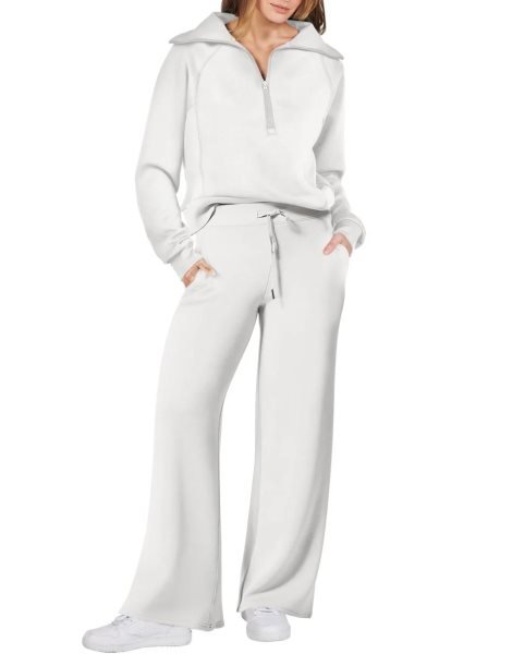 Women 2 Piece Outfits Sweatsuit Set 2023 Fall Oversized Half Zip Sweatshirt Wide Leg Sweatpant Lounge Set Tracksuit