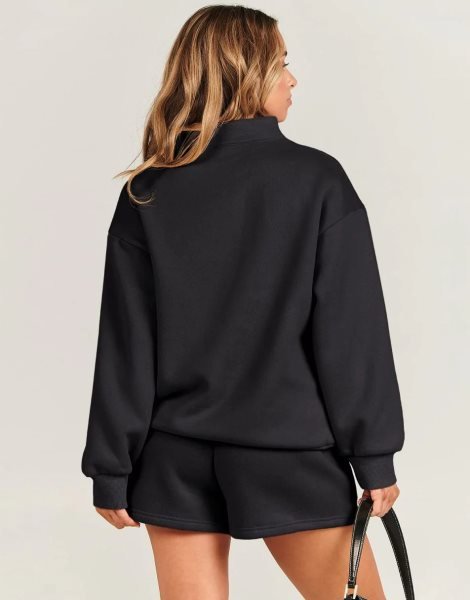 Sweatsuit Oversized Half Zip Collared Sweatshirt & Short Lounge Wear Tacksuit Set