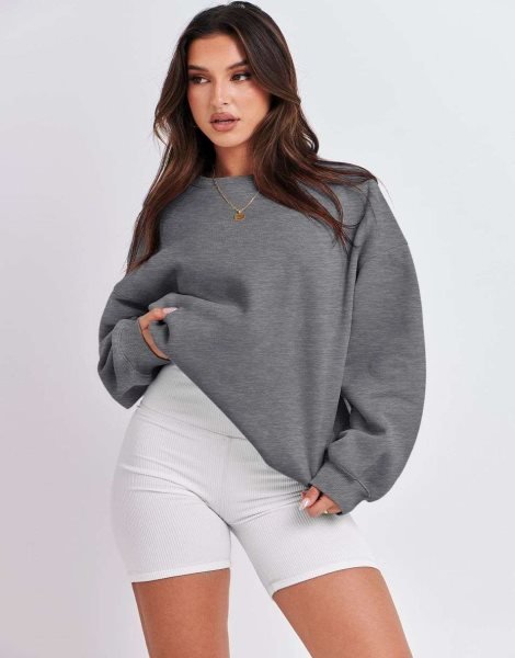 Oversized Sweatshirt for Women Fleece Long Sleeve Crewneck Casual Pullover Top Fall 2023 Trendy Clothes