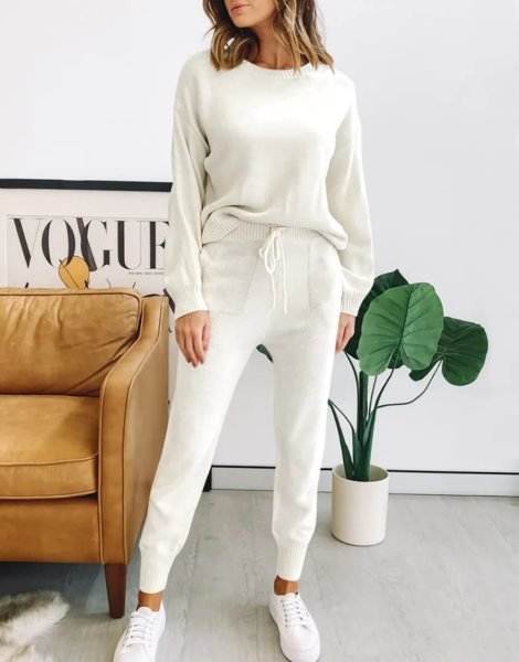 Women's Two Piece Outfits Sweater Sets Pullover and Drawstring Pants Lounge Sets