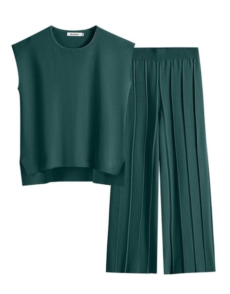 Two Piece Outfits for Women Summer Sweater Sets Knit Pullover Tops Elastic Waisted Pants Lounge Sets Tracksuit
