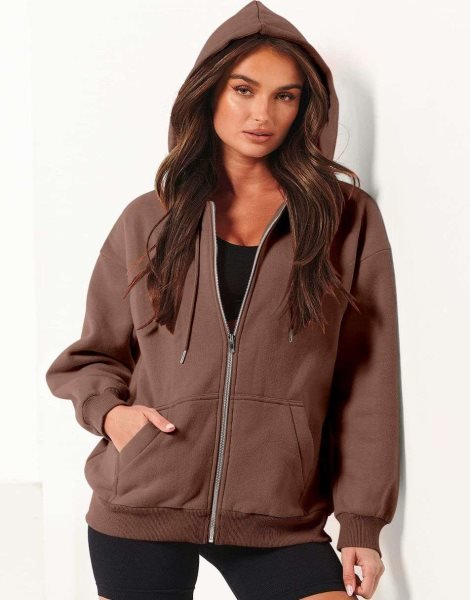 Women's Oversized Zip Up Hoodies Sweatshirts Y2K Clothes Teen Girl Fall Casual Drawstring Jackets with Pockets