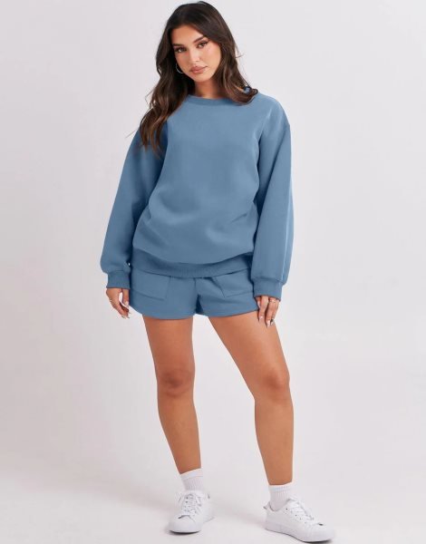Women 2 Piece Outfits Sweatsuit Oversized Sweatshirt & Lounge Shorts 2023 Casual Cozy Pajamas Tracksuit Set