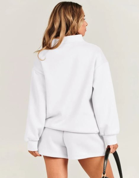 Sweatsuit Oversized Half Zip Collared Sweatshirt & Short Lounge Wear Tacksuit Set