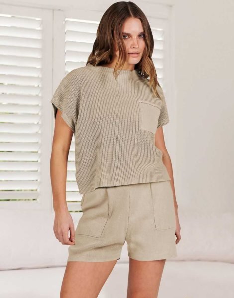 Women's Two Piece Outfits Sweater Short Sets Knit Pullover Tops and Shorts Lounge Set Tracksuit