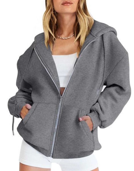 Women's Oversized Zip Up Hoodies Sweatshirts Y2K Clothes Teen Girl Fall Casual Drawstring Jackets with Pockets