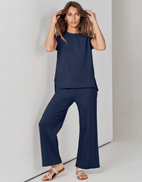 Two Piece Outfits for Women Summer Sweater Sets Knit Pullover Tops Elastic Waisted Pants Lounge Sets Tracksuit