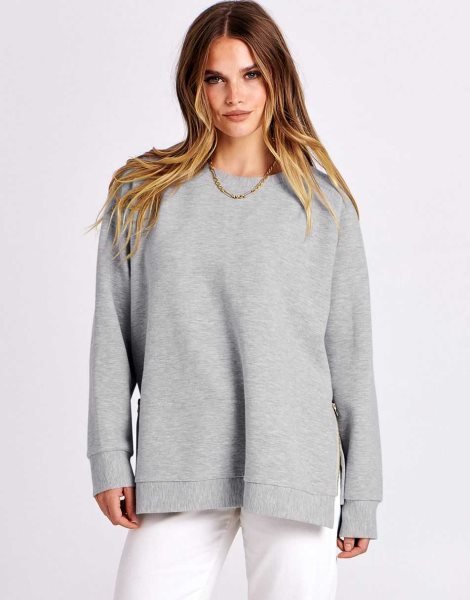 Women's Sweatshirts Long Sleeve Tunic Tops Crew Neck Soft Pullover With Side Zipper Shirt Clothes 2023