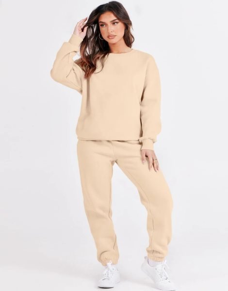 Women's Two Piece Outfits Long Sleeve Crewneck Sweatsuit with Jogger Pants Lounge Sets with Pockets