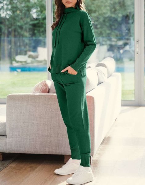 Women's Two Piece Outfits Long Sleeve Turtleneck Pullover Top & Drawstring Pants Sweatsuit Lounge Set