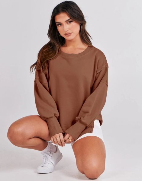 Women's Oversized Sweatshirt Crew Neck Long Sleeve Casual Slit Sloucthy Pullover Top Fall Clothes