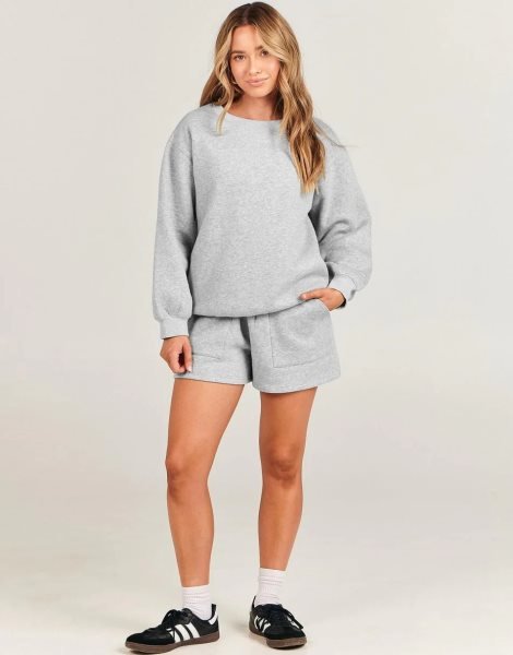 Women 2 Piece Outfits Sweatsuit Oversized Sweatshirt & Lounge Shorts 2023 Casual Cozy Pajamas Tracksuit Set