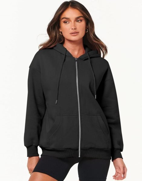 Women's Oversized Zip Up Hoodies Sweatshirts Y2K Clothes Teen Girl Fall Casual Drawstring Jackets with Pockets