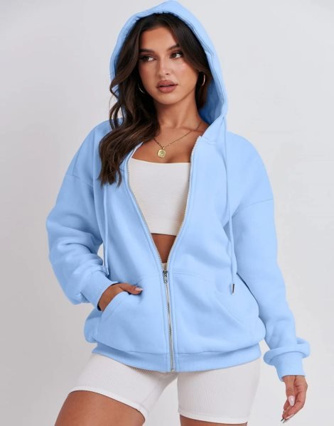 Women's Oversized Zip Up Hoodies Sweatshirts Y2K Clothes Teen Girl Fall Casual Drawstring Jackets with Pockets