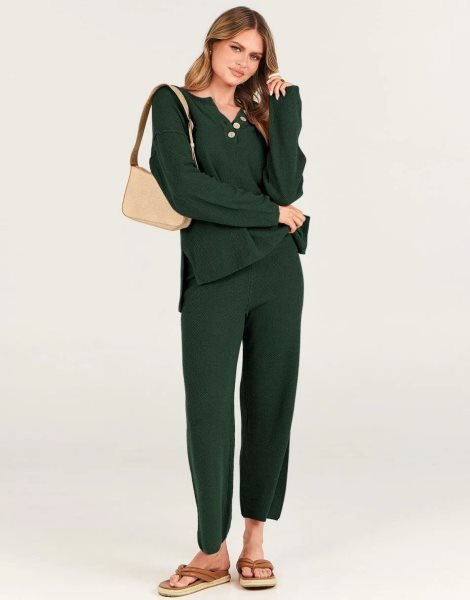Women 2 Piece Outfits Oversized Knit Loungewear Loose Slouchy Sweater Set 2023 Fall Trendy Matching Lounge Sets