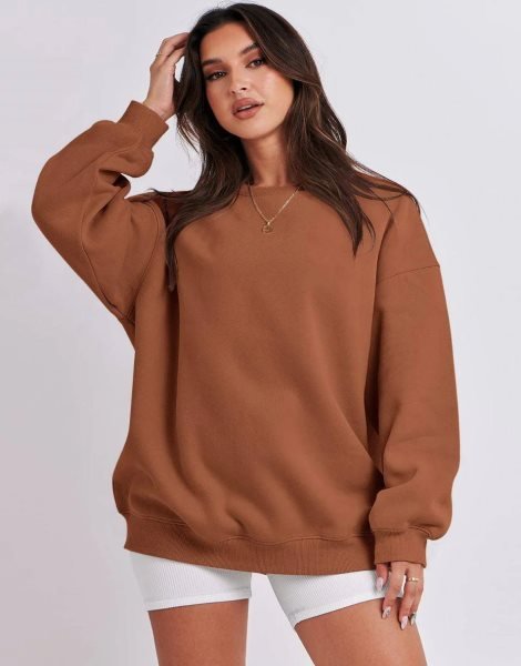 Oversized Sweatshirt for Women Fleece Long Sleeve Crewneck Casual Pullover Top Fall 2023 Trendy Clothes